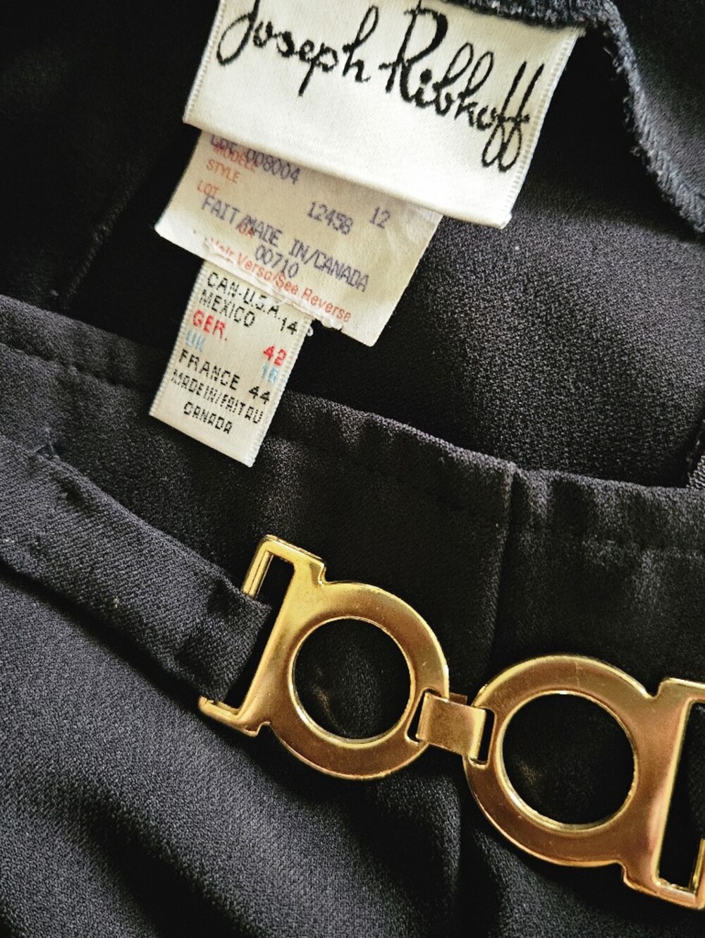 Joseph Ribkoff Vintage Black Trousers Gold Buckle Accent Stretch Pants Size 12